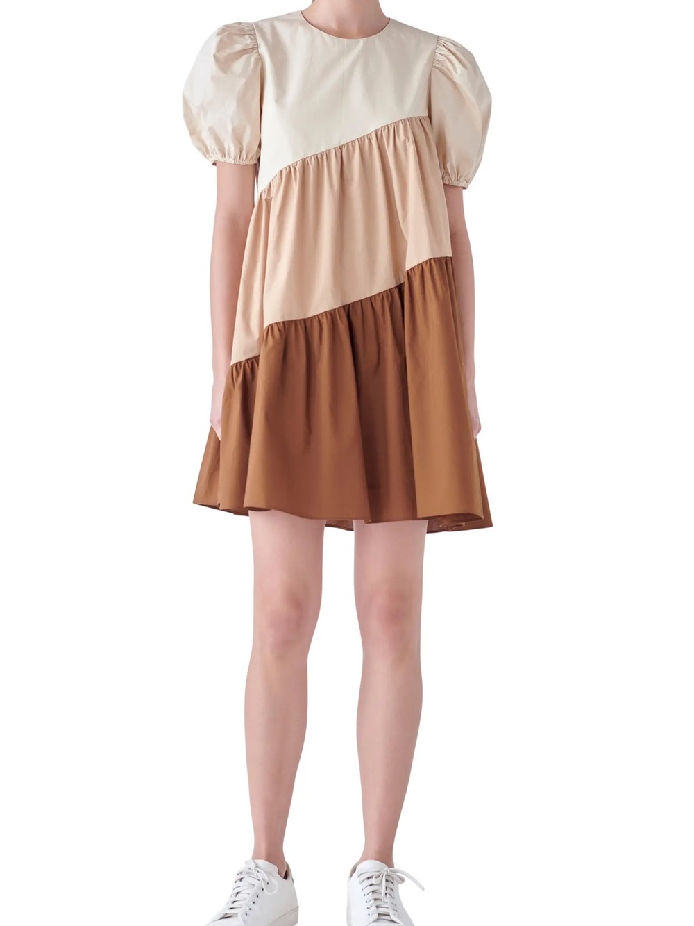 Colorblock Puff Sleeve Shift Dress